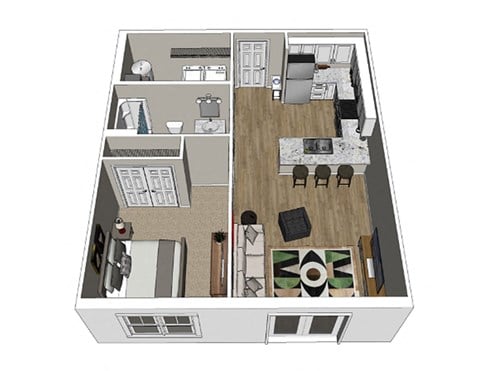 Floor plan for 1 bed, 1 bath, 659 sqft